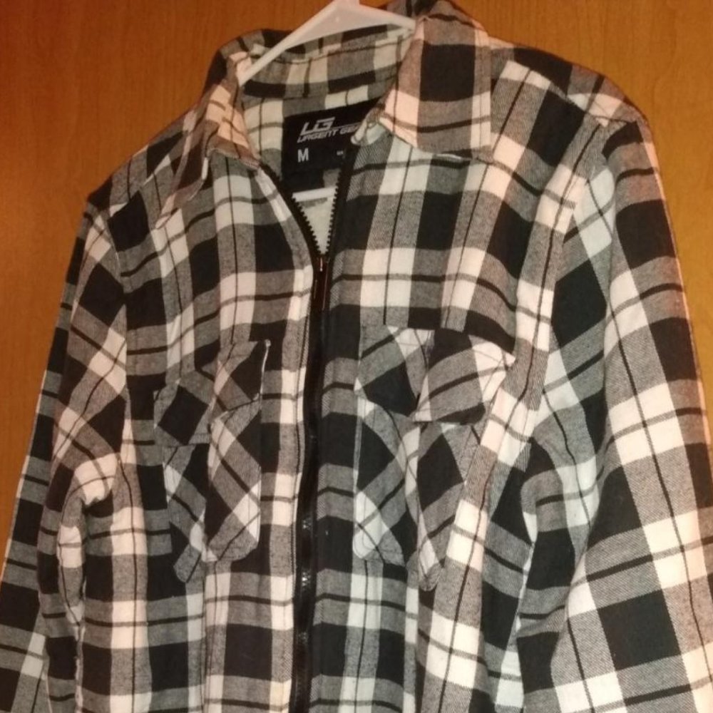 Men's Lined Flannel Jacket By "L G Urgent Gear " * Black, Grey & White * M